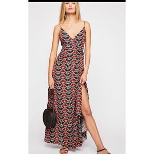 Free People Red and Navy Geometric Maxi Dress